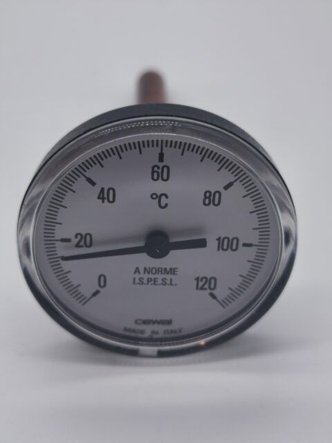 Hőmérő kör 120 °C 10CM benyúlással 63MM hátsós Cewal